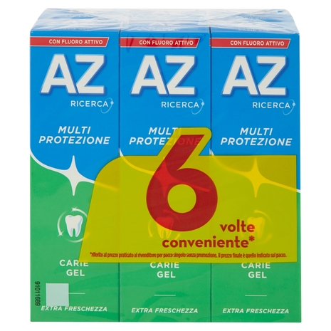 AZ Ricerca Dentifricio con Fluoro Attivo Multi Protezione Carie Gel 6x75 ml